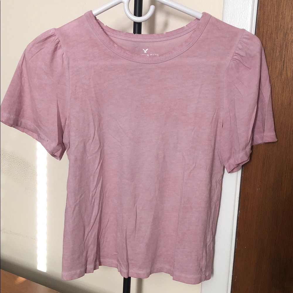Women’s Short Sleeve Puff Shoulder Tee - Light Lavender/Pinjk